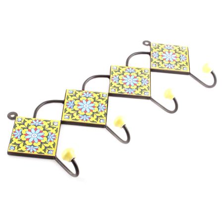 Yellow And Turquoise Tiny Flower Ceramic Tiles Hooks Online